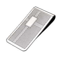 Rhodium Finish Money Clip Dia. Pattern W/Gift Wrap Et Signet