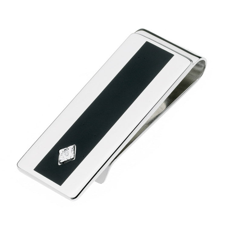 Rhodium finish Diamond Chip Black Epoxy Money Clip