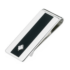 Rhodium finish Diamond Chip Black Epoxy Money Clip