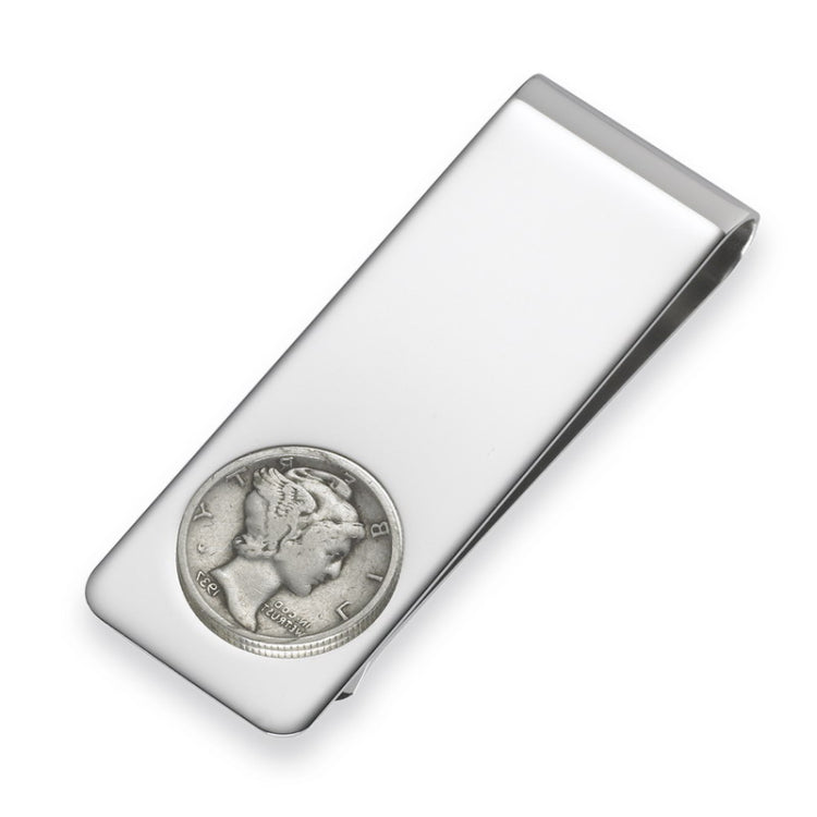 Rhodium Finish Mercury Dime Money Clip
