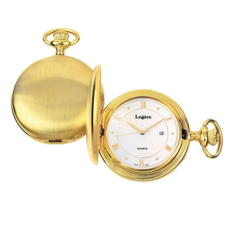 Gold finish Large Pocket Watch White Dial Date