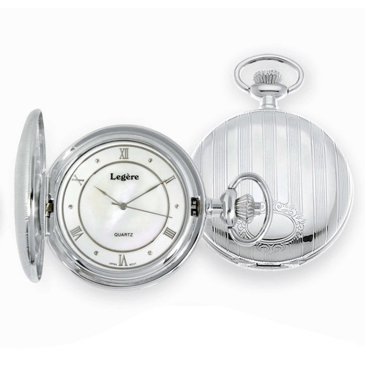 Rhodium Finish Large Engraved Pocket Watch Mop Dial