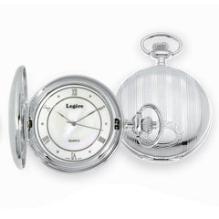 Rhodium Finish Large Engraved Pocket Watch Mop Dial
