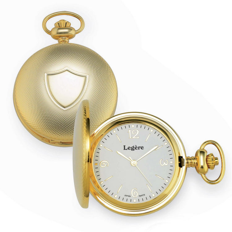 Gold Finish Pocket Watch White Dial W/Gold Numbers