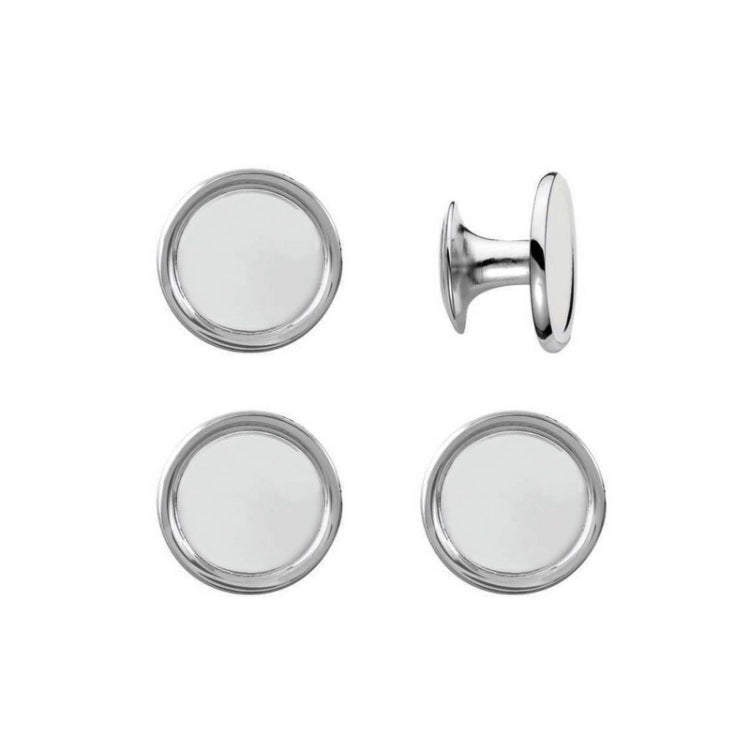 Rhodium Finish 4Pc Set Round Rimmed Stud