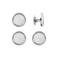 Rhodium Finish 4Pc Set Round Rimmed Stud