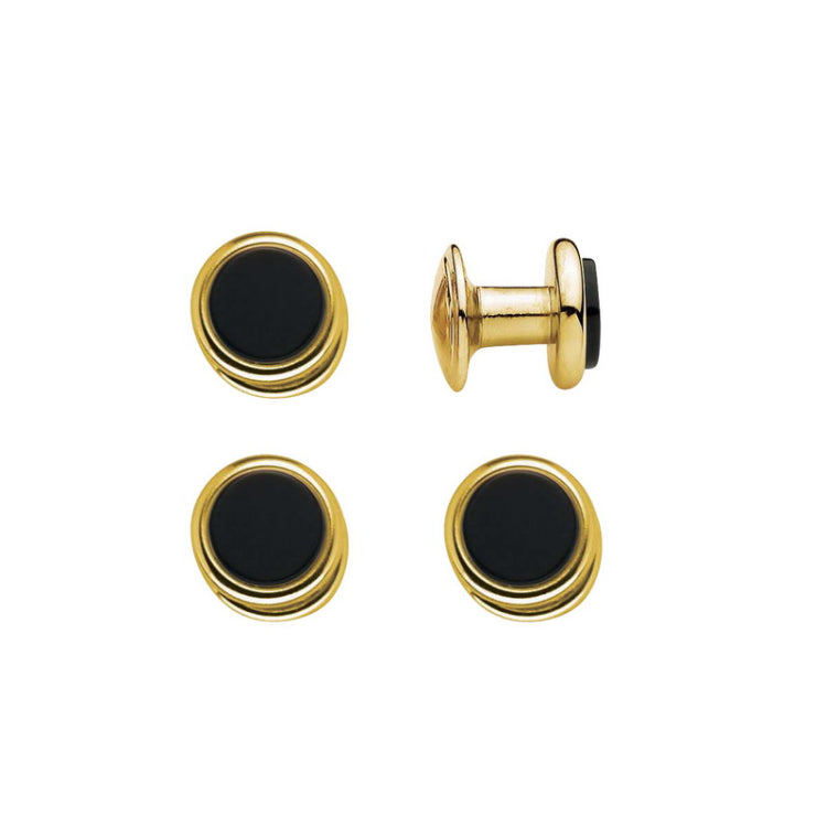 Gold Finish 4Pc Stud Set Genuine Onyx