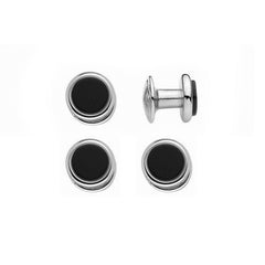 Rhodium Finish 4Pc Stud Set Genuine Oynx