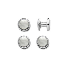 Rhodium Finish 4Pc Stud Set, Mother Of Pearl