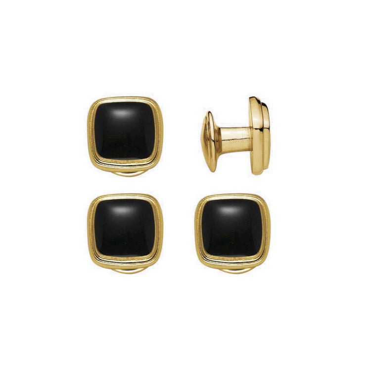 Gold Finish Black Cushion Shape Studs 4Pc Set