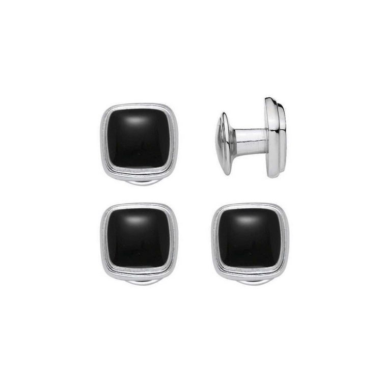 Rhodium Finish Black Cushion Shape Studs 4Pc Set