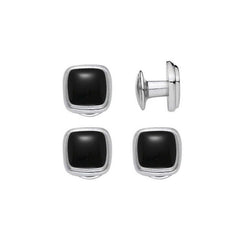 Rhodium Finish Black Cushion Shape Studs 4Pc Set