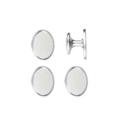 Rhodium Finished 4Pc Stud Set Oval Sandblast Engine-Turned