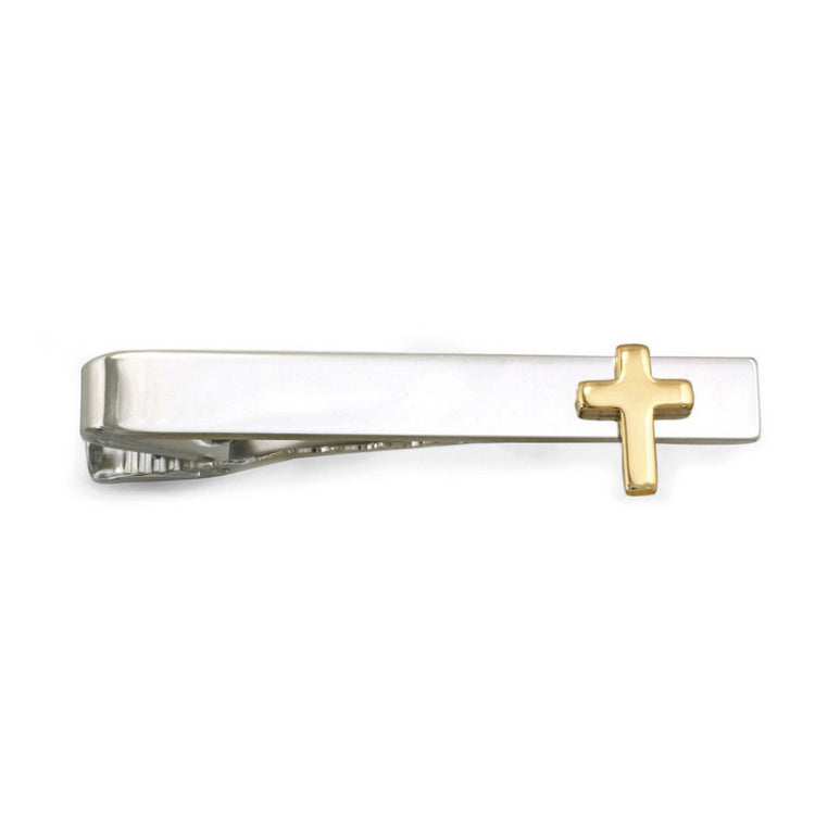 Rhodium finish tie bar with gold finish cross