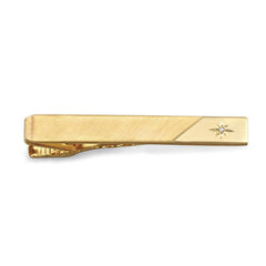 Gold Finish Florentined Two Tone Tie Bar .005 pt. Diamond