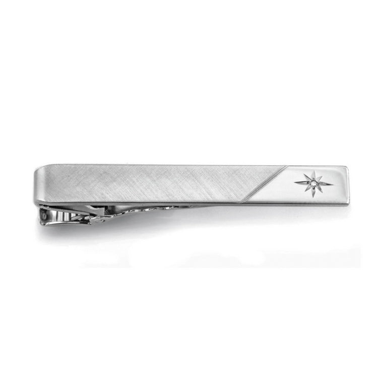 Rhodium Finish Florentined Two Tone Tie Bar .005 pt. Diamond
