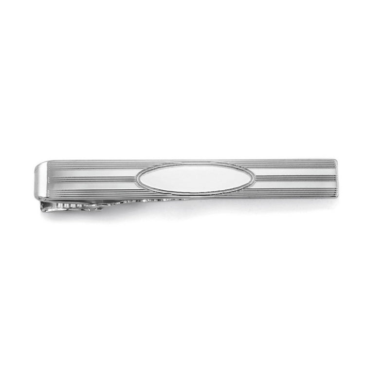 Rhodium Finish Polished Engraved Tie Bar