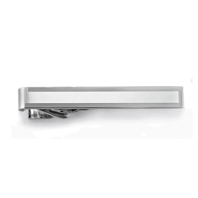 Rhodium Finish 4-Way Brite Engine-Turned Tie Bar