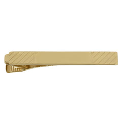 Gold Finish Polished Key Ring with Diagonal Lines and Engraveable Center