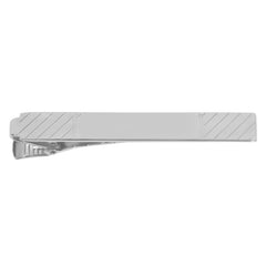 Rhodium Finish Polished Key Ring with Diagonal Lines and Engraveable Center