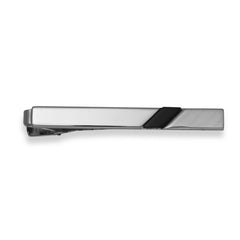 Rhodium Finish Tie Bar With Black Onyx Stone