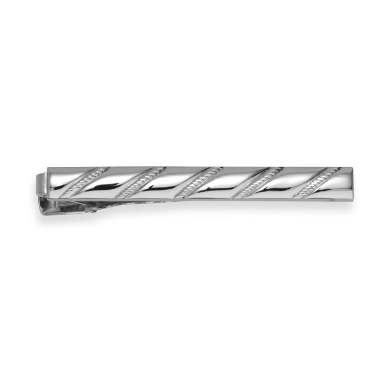 Rhodium Finish Diagonal Twisted Rope Tie Bar