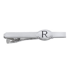 Rhodium Plated Tie Bar with Engraved F