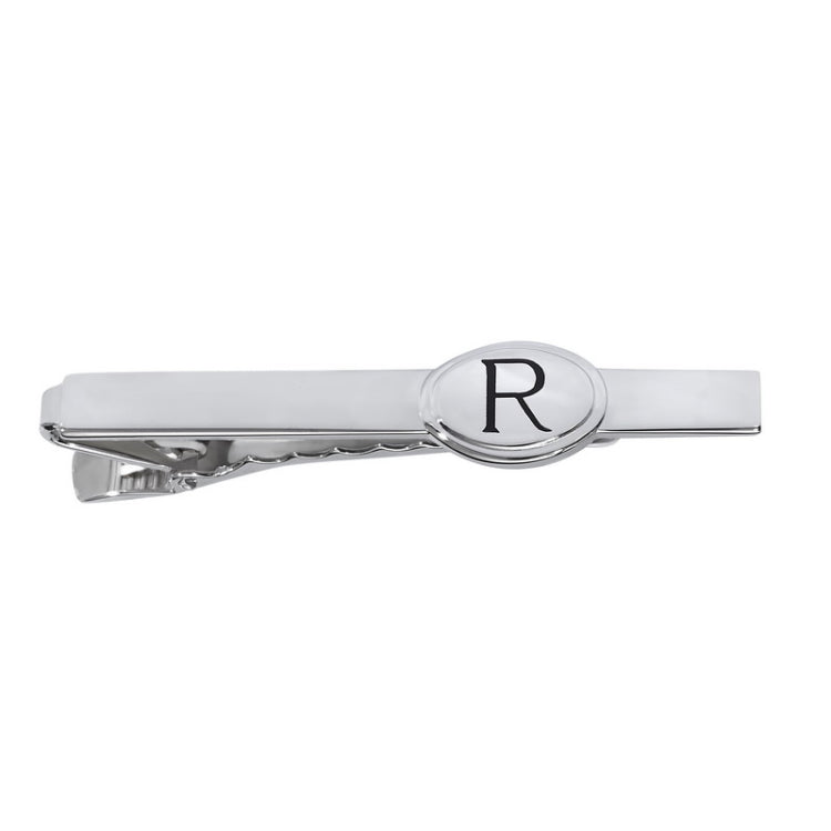 Rhodium Plated Tie Bar with Engraved J