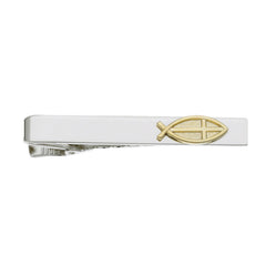 Rhodium Finish Christian Fish Tie Bar