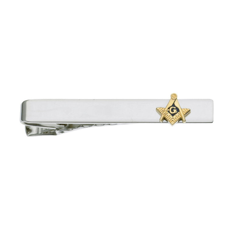 Rhodium Finish Masonic Emblem Tie Bar