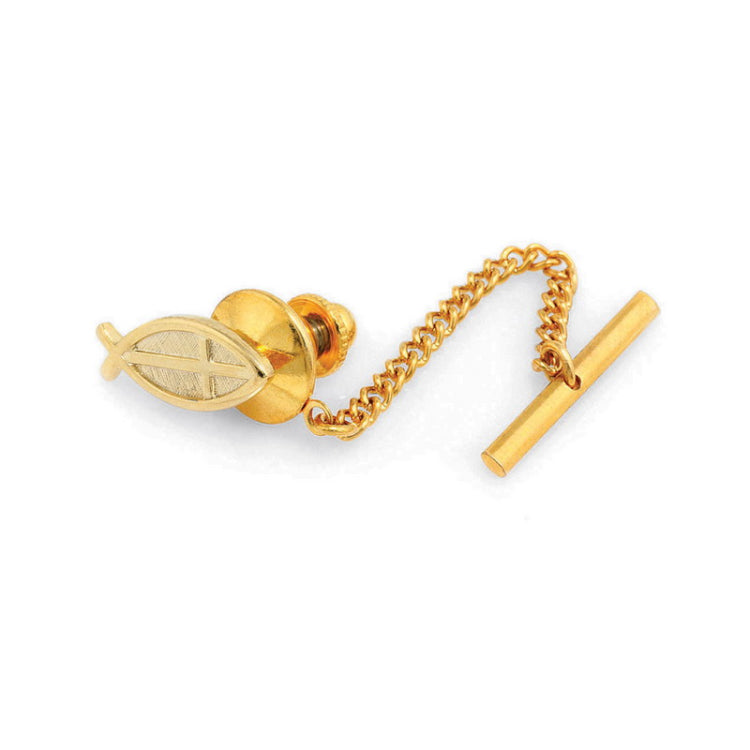 Gold Finish Christian Fish/Cross Tie Tack