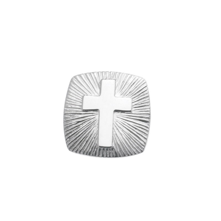 Rhodium Finish Square Tie Tack with Cross and Starburst