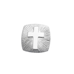 Rhodium Finish Square Tie Tack with Cross and Starburst