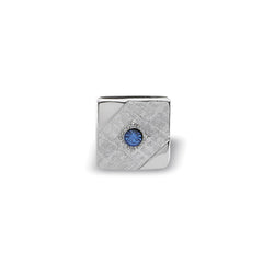 Rhodium Finish Square Florentine Tie Tack With Blue Stone
