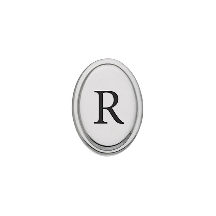 Rhodium Finish Initial W/Black Epoxy 'R' Tie Tac