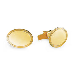 14K Yellow Gold Small Oval Cufflinks W/Polish Double Line Border