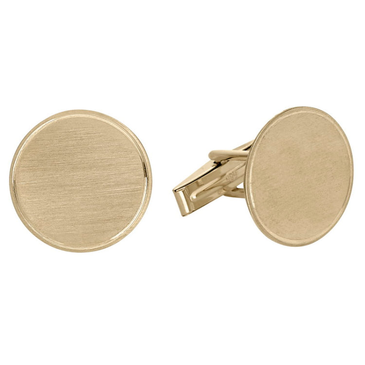 14K Yellow Gold Round Satined Cufflinks W/Border Line