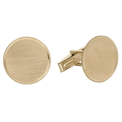 14K Yellow Gold Round Satined Cufflinks W/Border Line