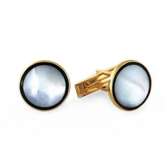 14K Yellow Gold Round Pierce Back MOP & Onyx Cufflinks