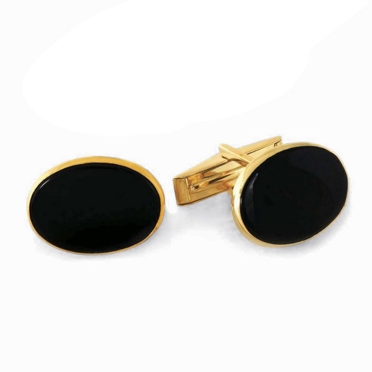 14K Yellow Gold Oval Onyx Cufflinks