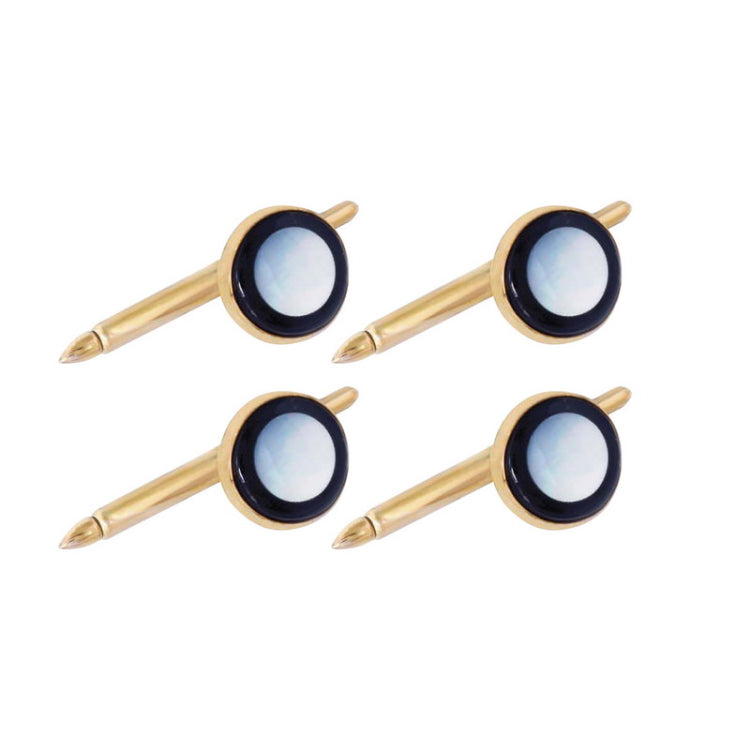 4 pc 14K Yellow Gold Black Onyx & MOP Stud Set