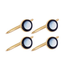 4 pc 14K Yellow Gold Black Onyx & MOP Stud Set