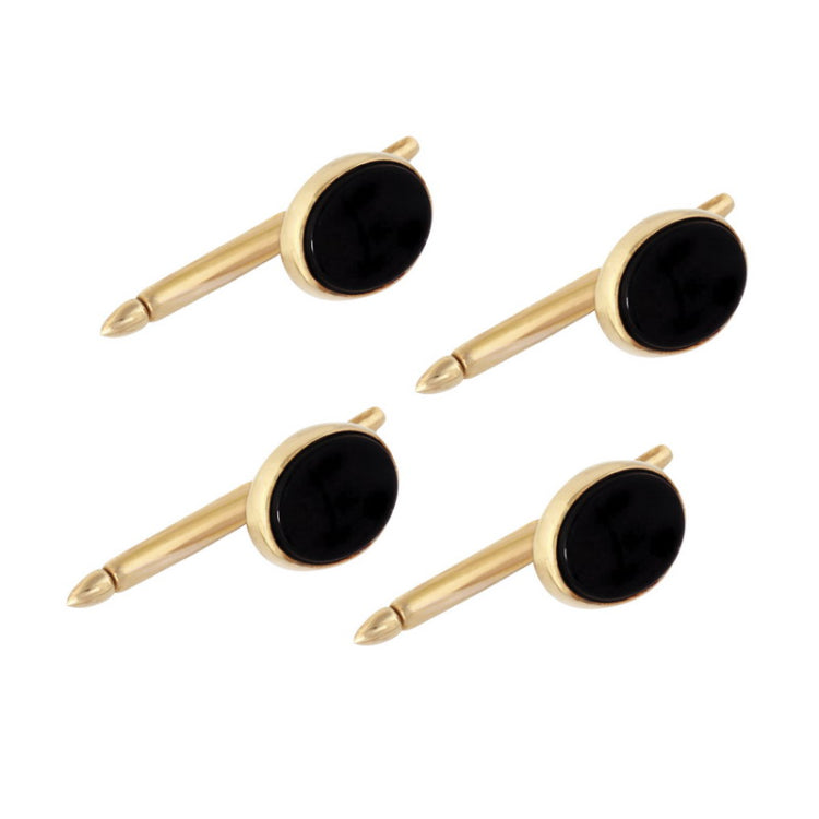 4 pc 14K Yellow Gold Oval Onyx Stud Set
