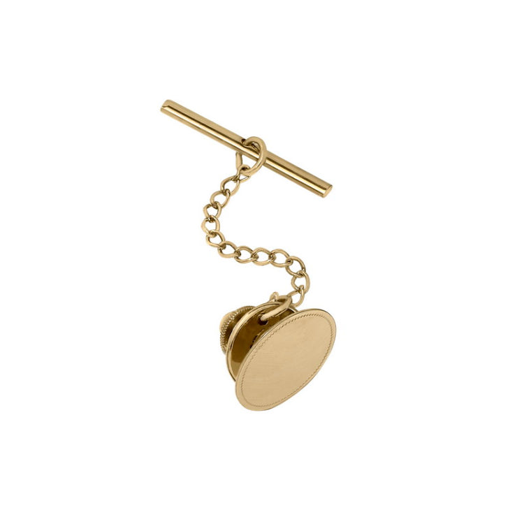 14K Yellow Gold Oval Satined Engine-Turned Tie Tack