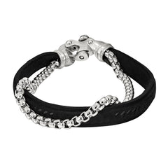 Brown Leather 2 Cord Bracelet with Box Link Chain