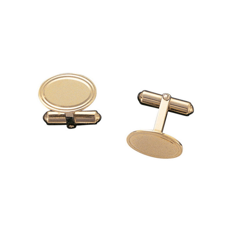 14K Yellow Gold Oval Cufflinks W/Double Line Border