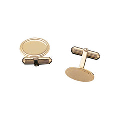 14K Yellow Gold Oval Cufflinks W/Double Line Border