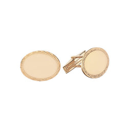 14K Yellow Gold Oval Cufflinks W/Engine-Turned Border