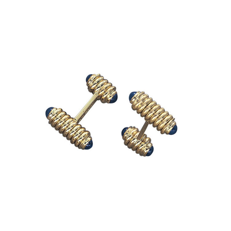 14K Yellow Gold Coil Cufflinks with 8 Sapphire Cabochons