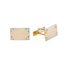 14K Yellow Gold Rectangle Cufflinks W/.16 Cttw Diamond Corners